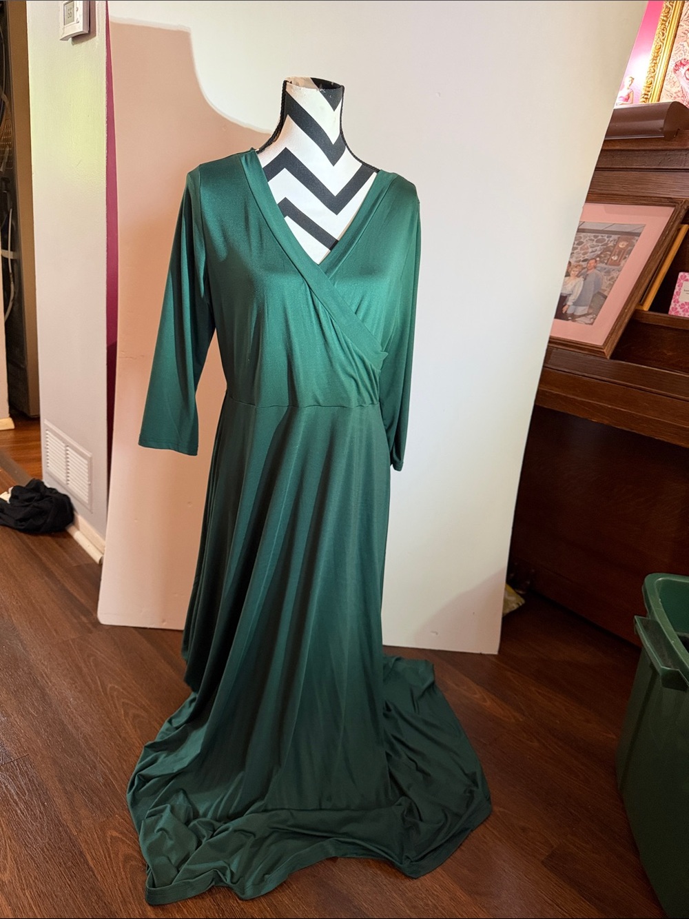 Forest Green Wrap Maxi Dress with V-Neck